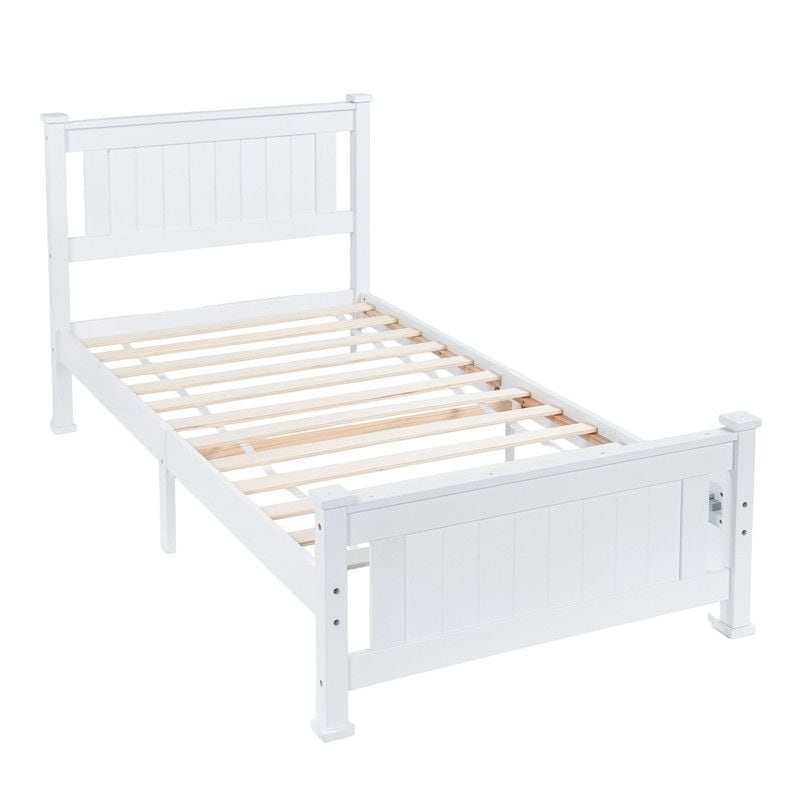 Wood Bed Frame Full Size Platform Bed With Headboard White
