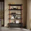 Wood Bookcase Shelf 74.4 5 Tier Shelving Units And Storage Drawers Modern Solid Wood Veneered Free Standing Shelves