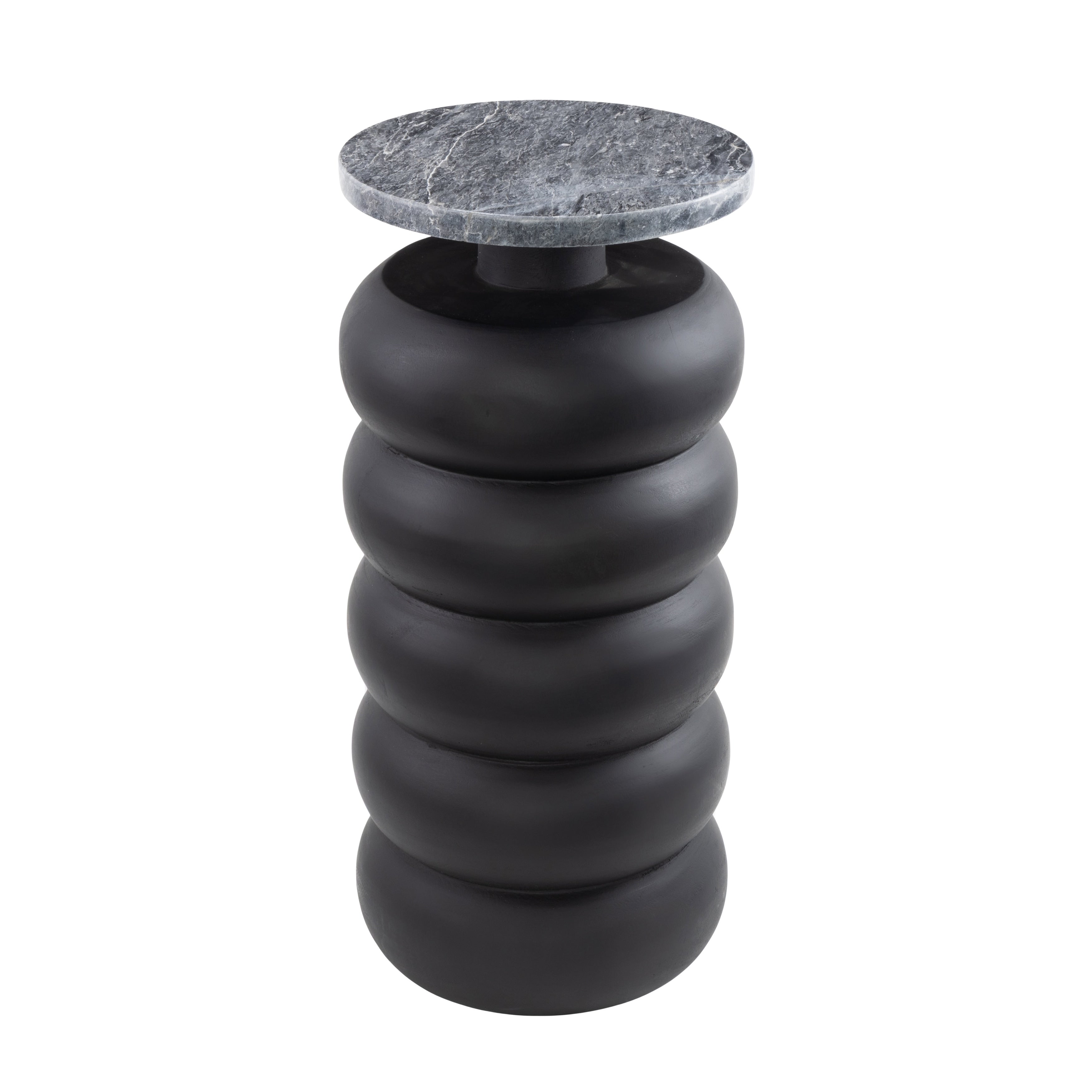 Wood Bubble Inspired Accent Table With Marble Tabletop Black Roche River Decor