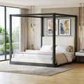 Wood Canopy Platform Bed With White Upholstered Headboard By Harper Bright Designs