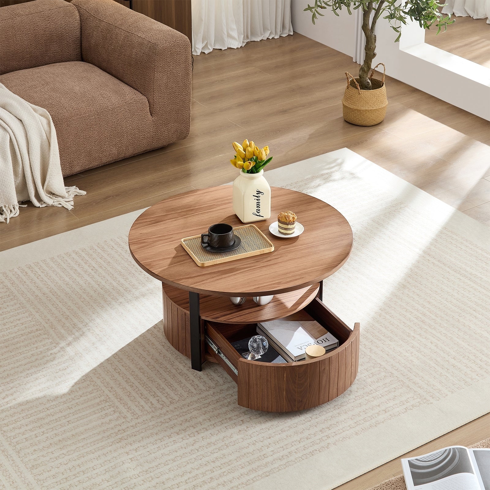 Wood Coffee Table Round Rustic Charm For Living Room Decor