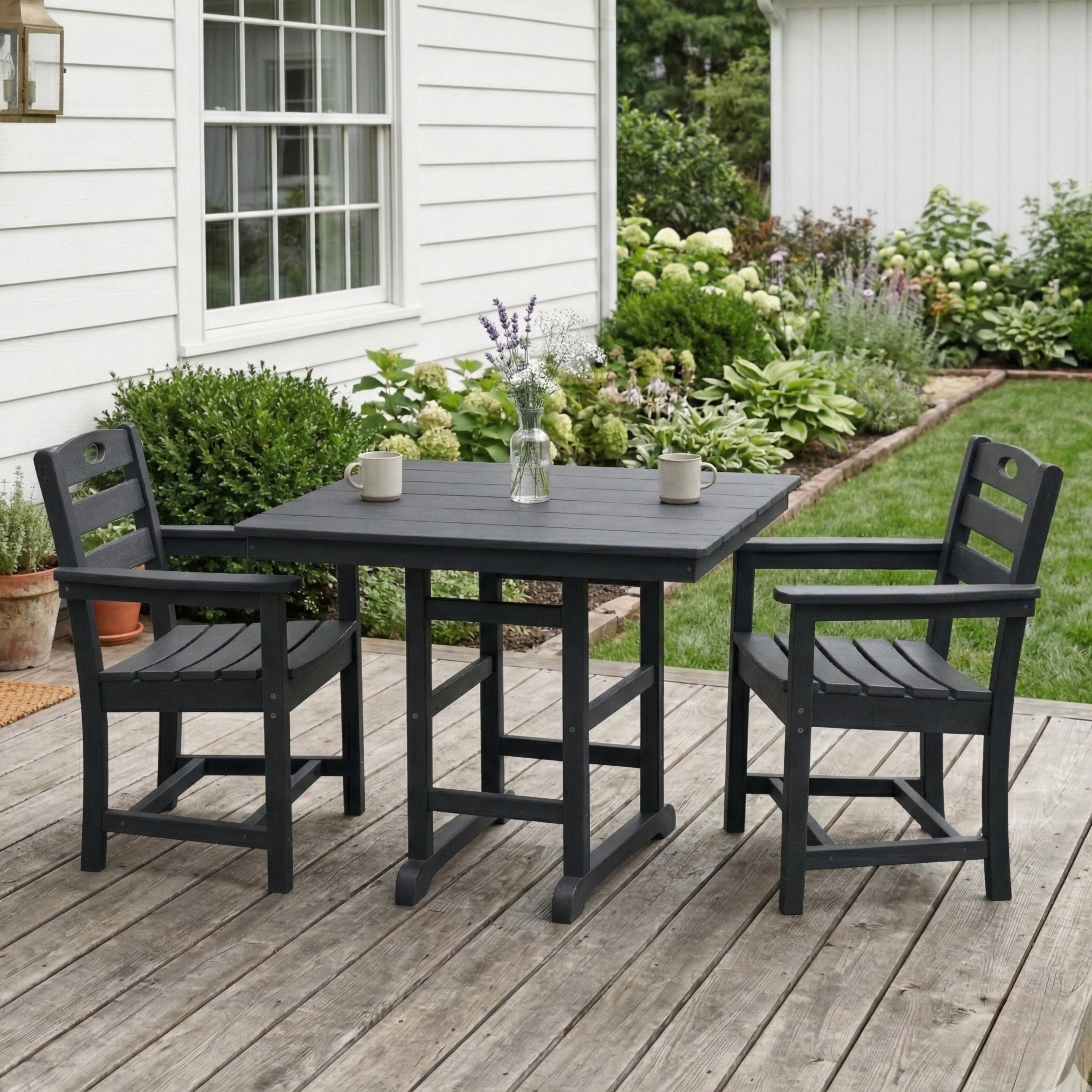 Wood Color 3 Piece Outdoor Patio Dining Set With Square Table And 2 Armchairs