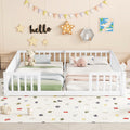 Wood Double Twin Floor Bed With Fence Guardrails Without Door