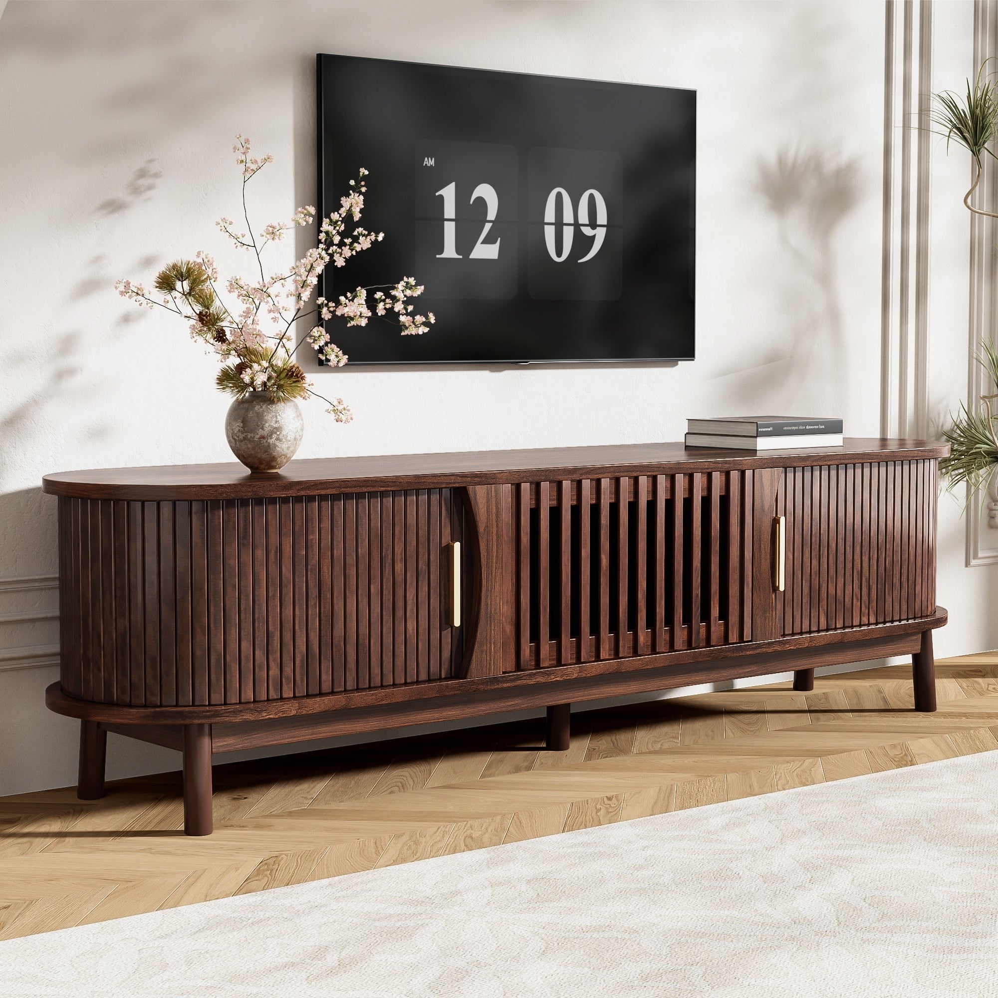 Wood Entertainment Center With Storage Cabinet