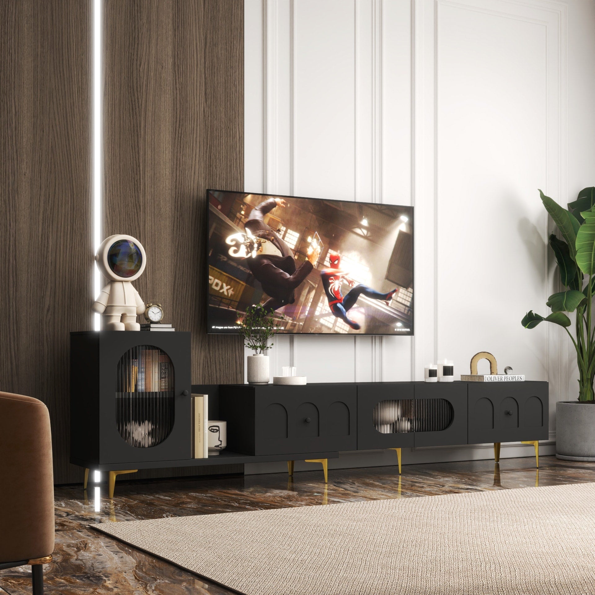 Wood Extendable Tv Stand Rectangle Entertainment Center Media Tv Console For Living Room Bedroom