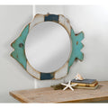 Wood Fish Frame Mirror Blue