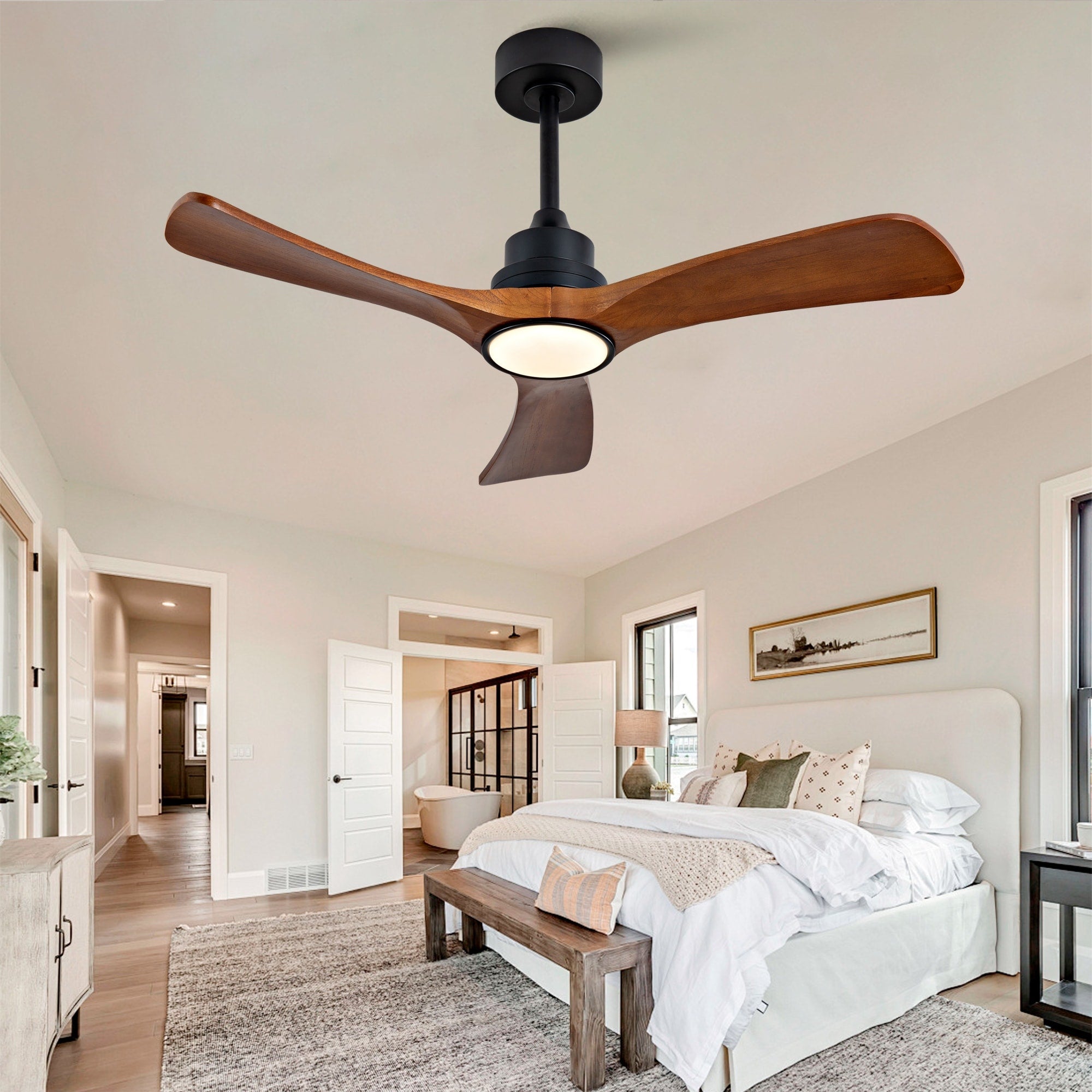 Wood Flush Mount Ceiling Fan With Remote And Lights