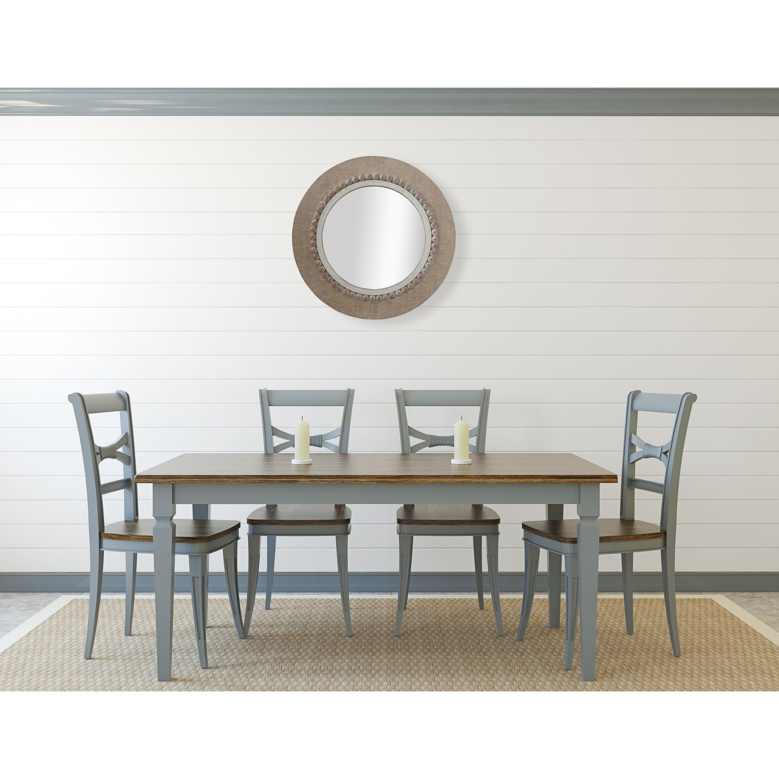 Round Decorative Wood Wall Mirror Distressed Grey