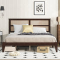 Wood Full Size Bed With Rattan Headboard Two Storage Drawers