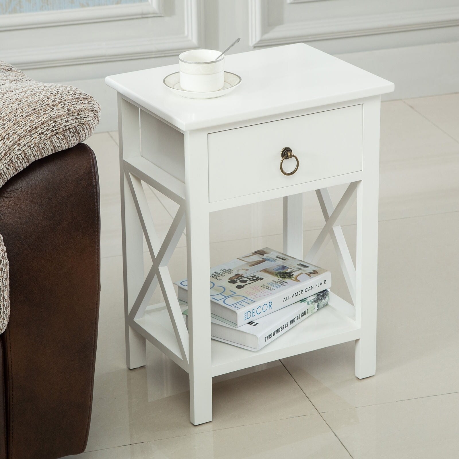 Copper Grove Vore Wood X Base 1 Drawer Storage Nightstand