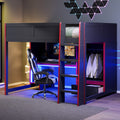 Wood Gaming Loft Bed With Desk Wardrobe Led Lights And Drawer