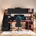 Wood Gaming Loft Bed With Storage Stairs Desk And Shelves Kids Loft Bed With Pegboard Organizer