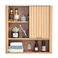 Wood Grain Wall Mounted Bathroom Cabinet With Sliding Fluted Door 24H