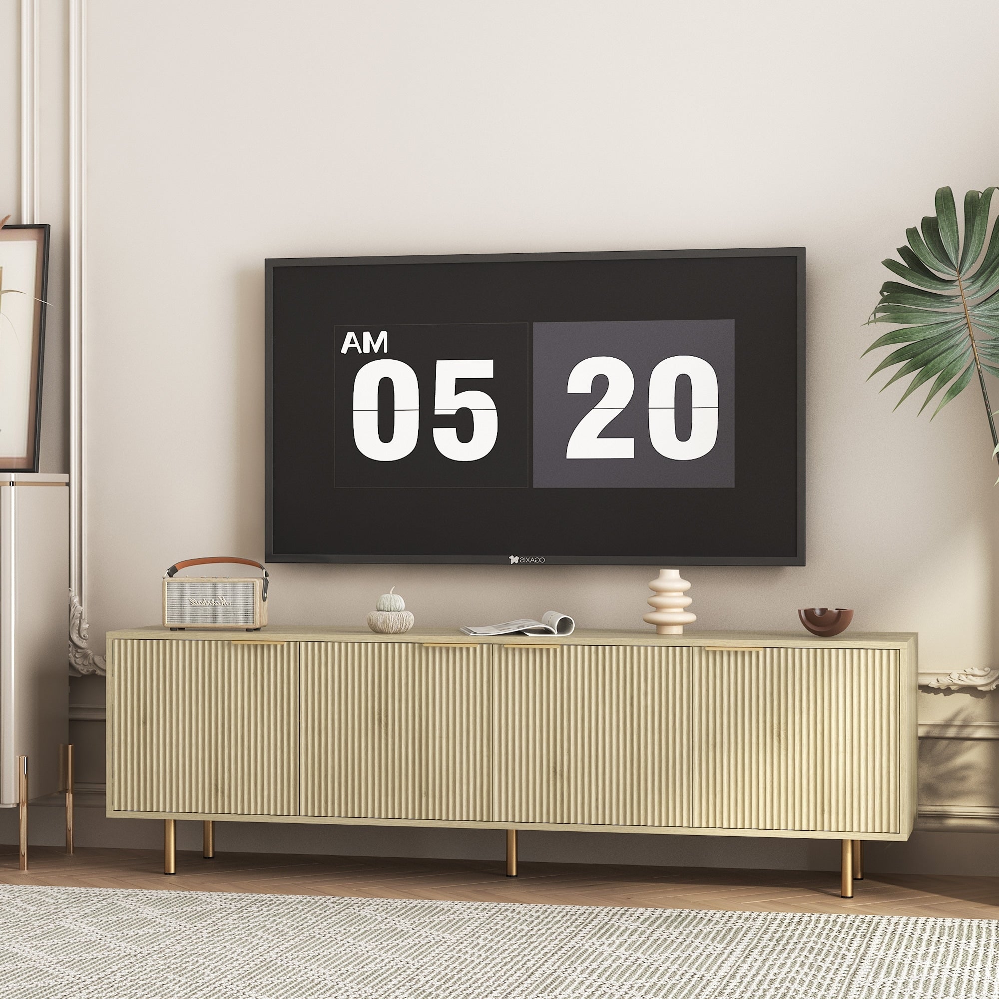 Wood Modern Tv Stand Fluted 68 Entertainment Center With Storage Doors Tv Console Media Cabinet For 55 Inch Tv
