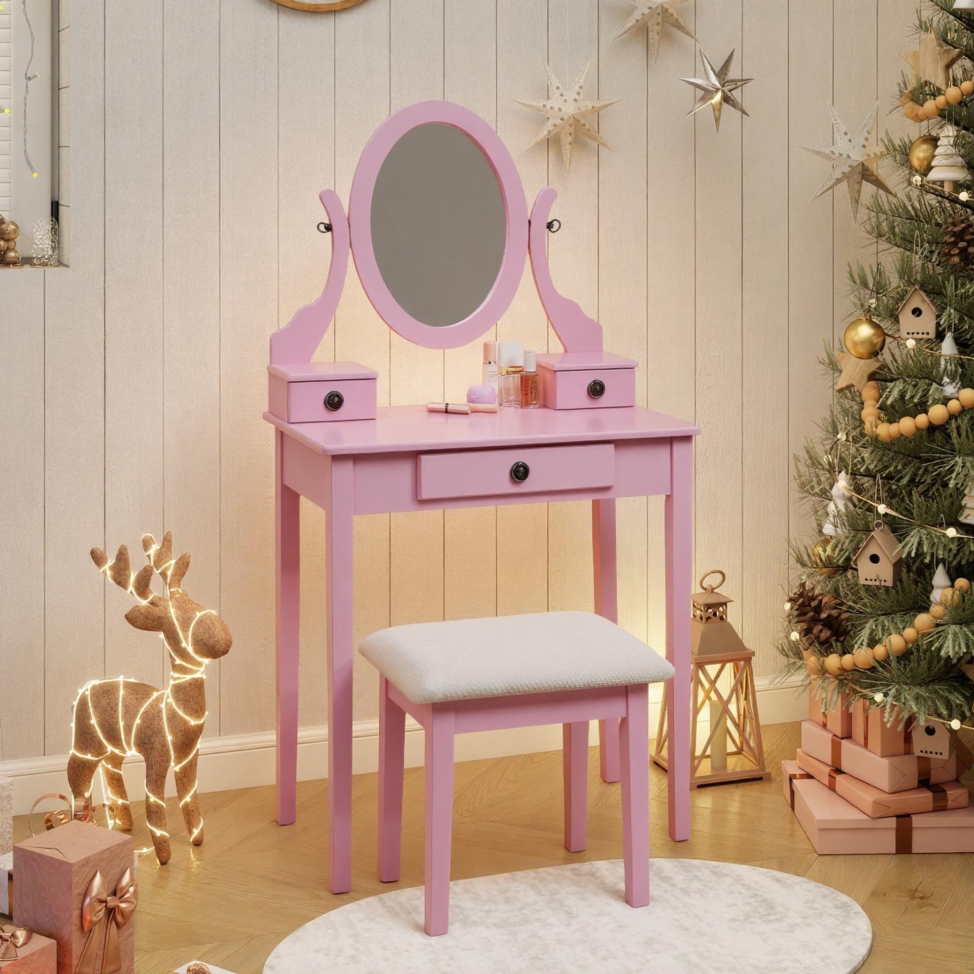 Wood Moniya Makeup Vanity Table And Stool Set