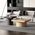 Wood Nesting Coffee Table Set 2 Piece Coffee Table With Cylindrical Fluted Pedestal Versatile Nesting Tables For Living Room