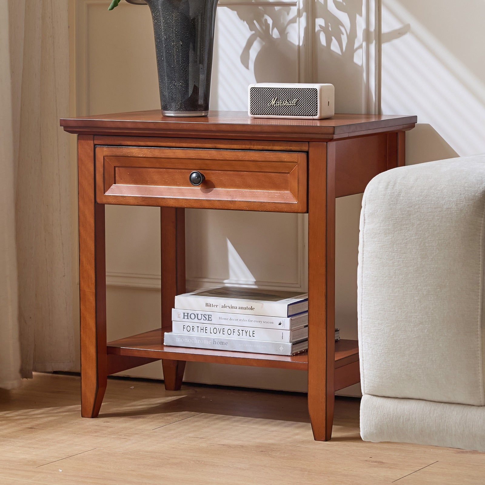 Wood Nightstand With American Farmhouse Style Eco Friendly