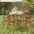 Wood Outdoor Dining Set With With 47.2 Round Dining Table 4 Ergonomic Chairs Patio Table Chairs Set