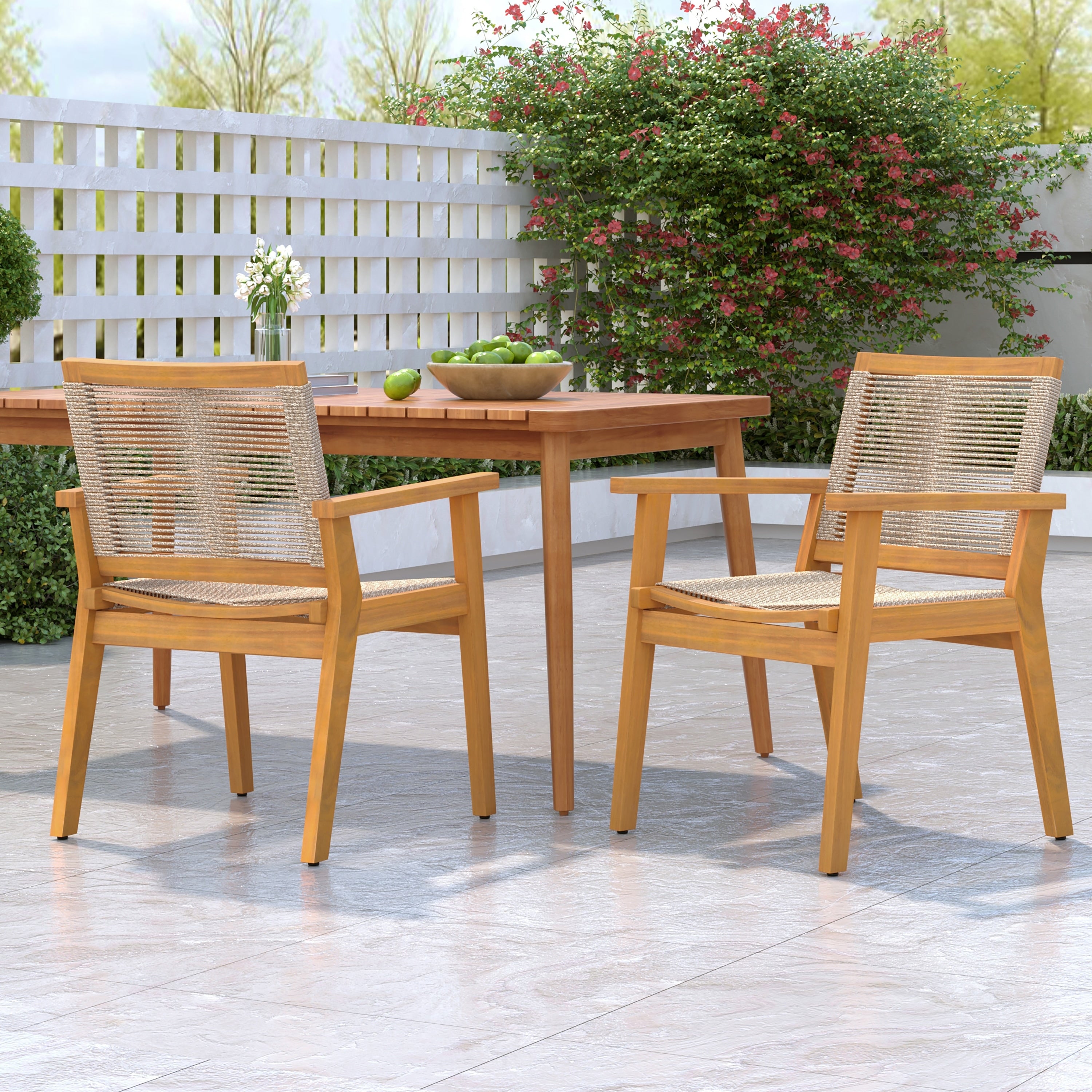 Wood Patio Chair Outdoor Chair Dining Chairs Arm Chair Reading Chair Accent Chair Set Of 2 With Rope Back