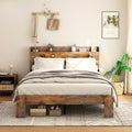 Wood Platform Bed Frame With Storage Led Light Headboard And 2 Usb King Full Queen Size Bed