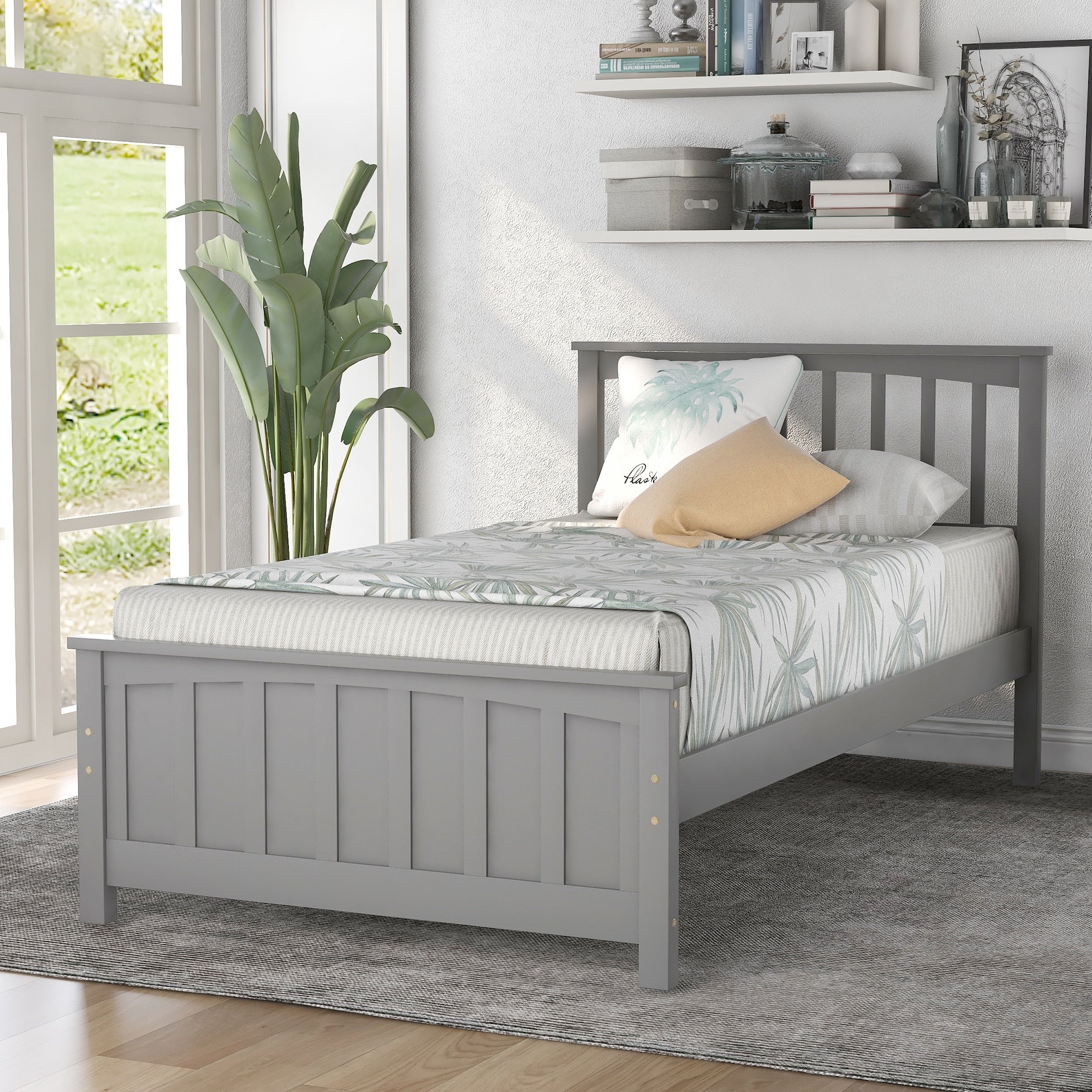Wood Platform Bed Twin Size Platform Bed Gray