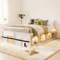 Wood Platform Bed With Bookshelf And Led Light Bed Frame With Storage Cabinet And Drawer Modern Bed