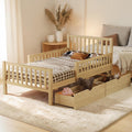 Wood Platform Bed With Guardrails And Storage Drawers Solid Wood Bed Frame With Slats Space Saving Design