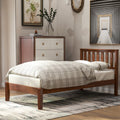 Wood Platform Bed With Headboard Wood Slat Support.Twin Walnut