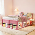 Wood Platform Bed With Storage Drawers Bookshelf And Led Light Modern Bed Frame With Display Cabinet