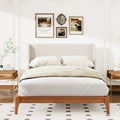 Wood Queen King Size Platform Bed With Upholstered High Headboard