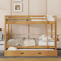 Wood Queen Size Bunk Bed With Ladder And Trundle