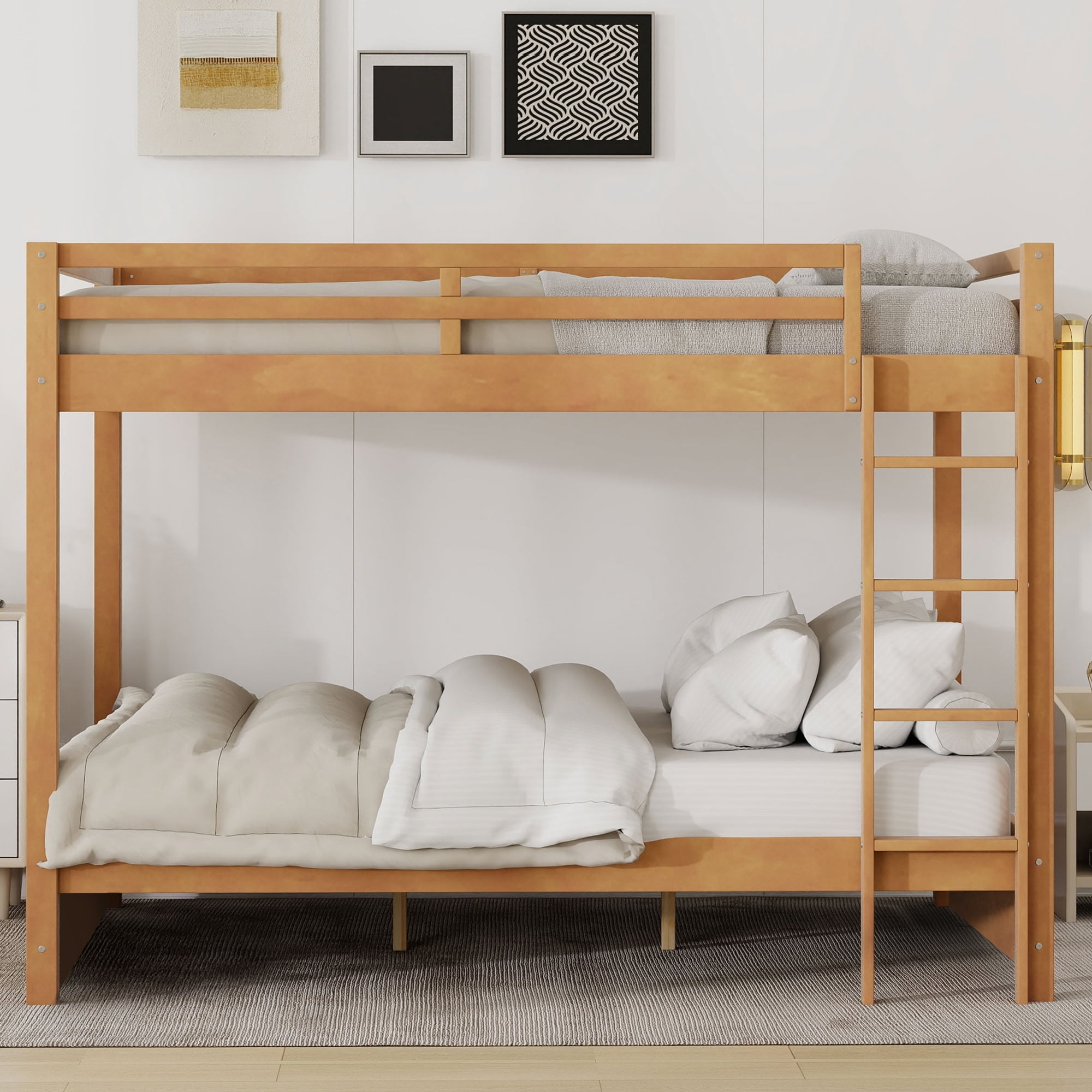 Wood Queen Size Bunk Bed With Ladder