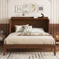 Wood Queen Size Murphy Bed With Power Station And Rattan Decoration Panel