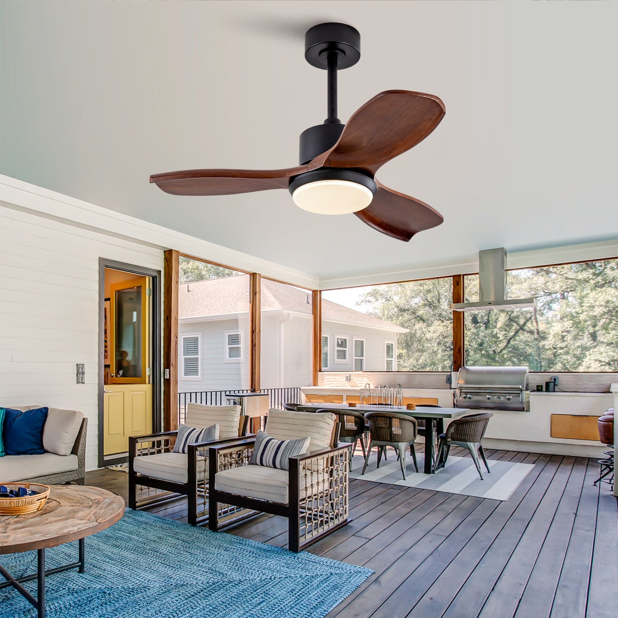 Wood Remote Control Ceiling Fan With Reversible Motor
