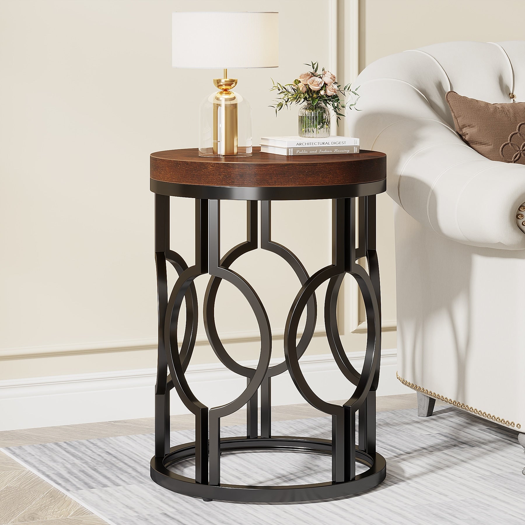 Wood Round Side Table Small End Table For Living Room Bedroom 17.72 D X 17.72 W X 23.62 H