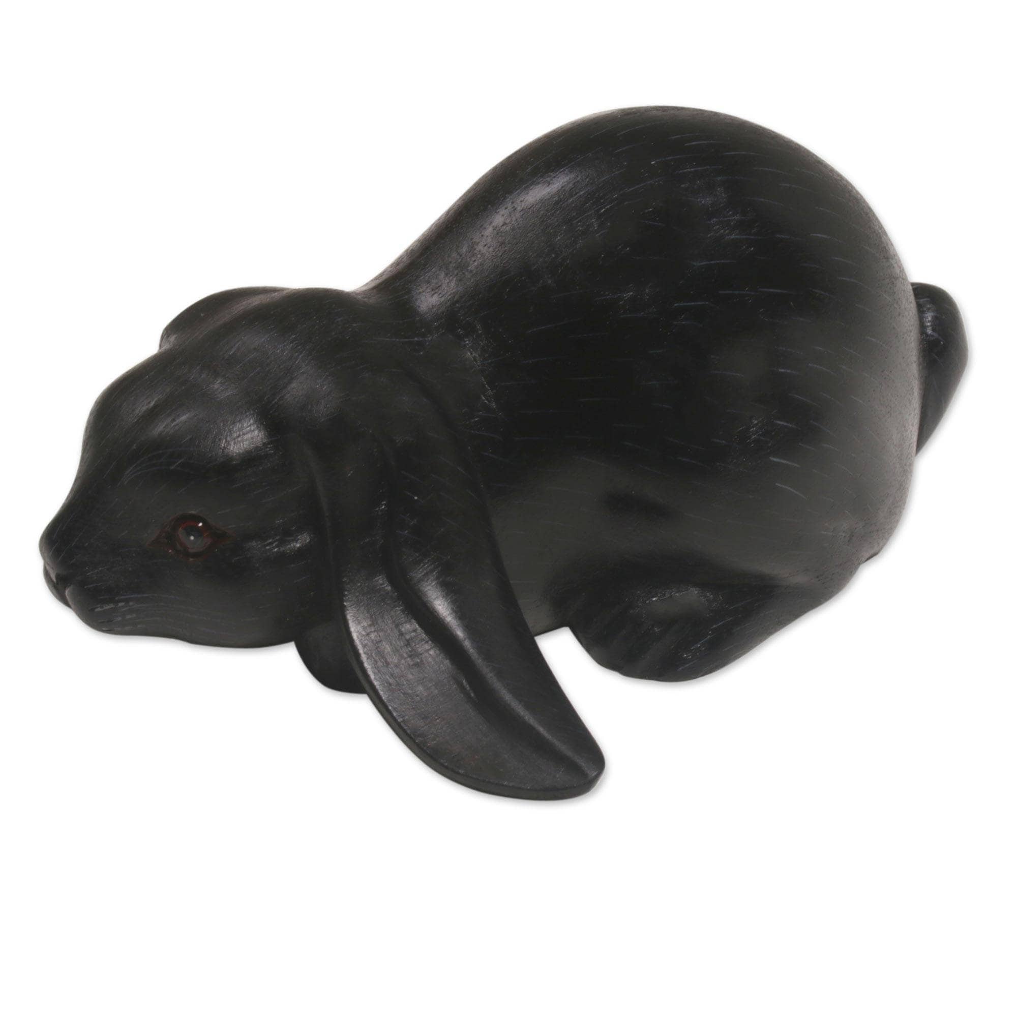 Wood Sculpture Begging Rabbit In Black Indonesia