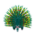 Handmade Wood Sculpture Cute Porcupine In Green Mexico