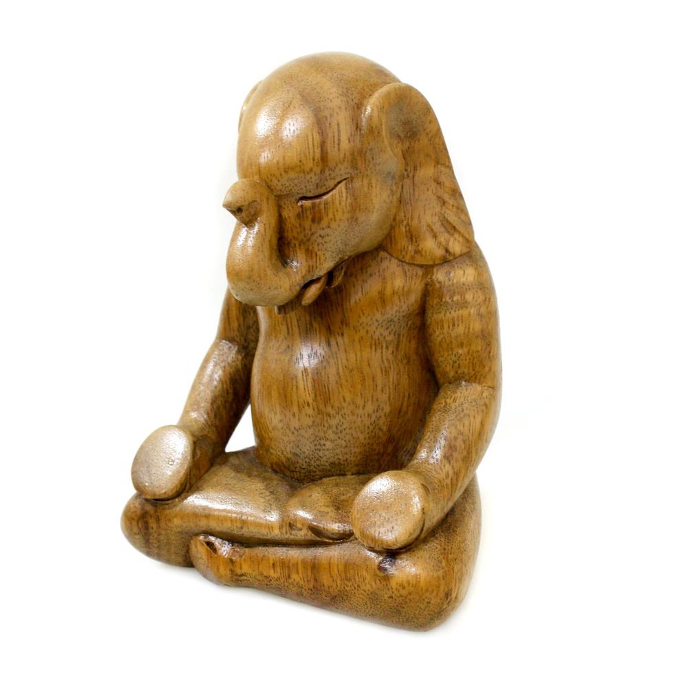 Wood Sculpture Elephant Meditates Indonesia