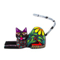 Wood Sculpture Excited Cat In Black Mexico