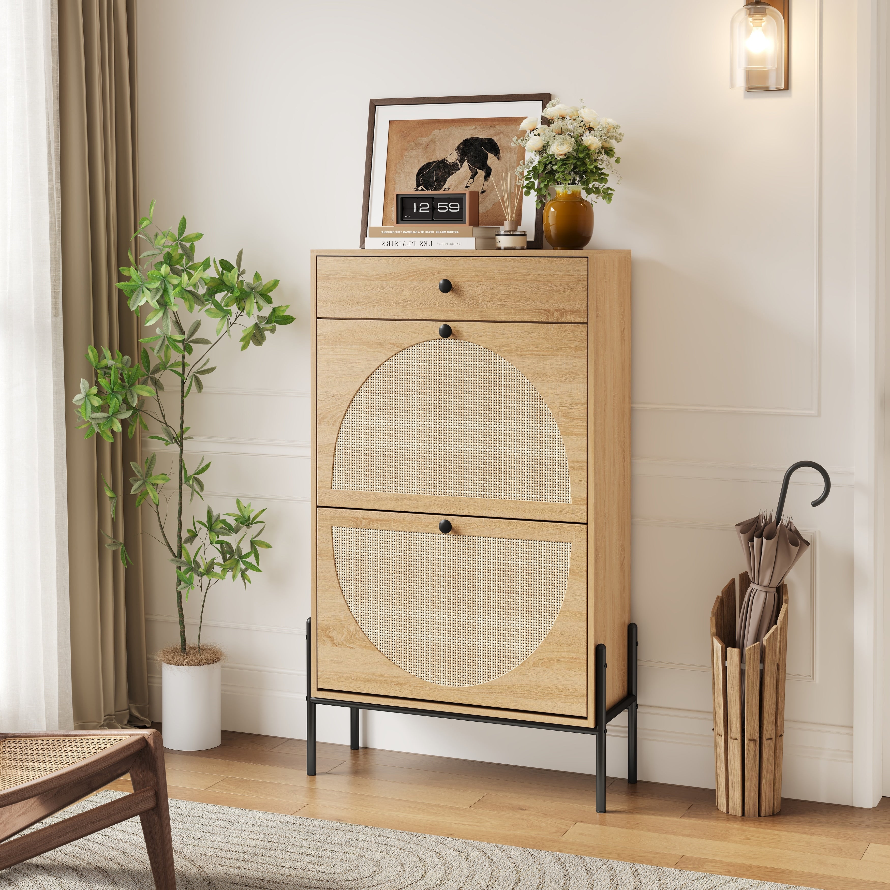 Wood Shoe Cabinet Storage Cabinet With Adjustable Shelf Freestanding Entryway Organizer With Drawer