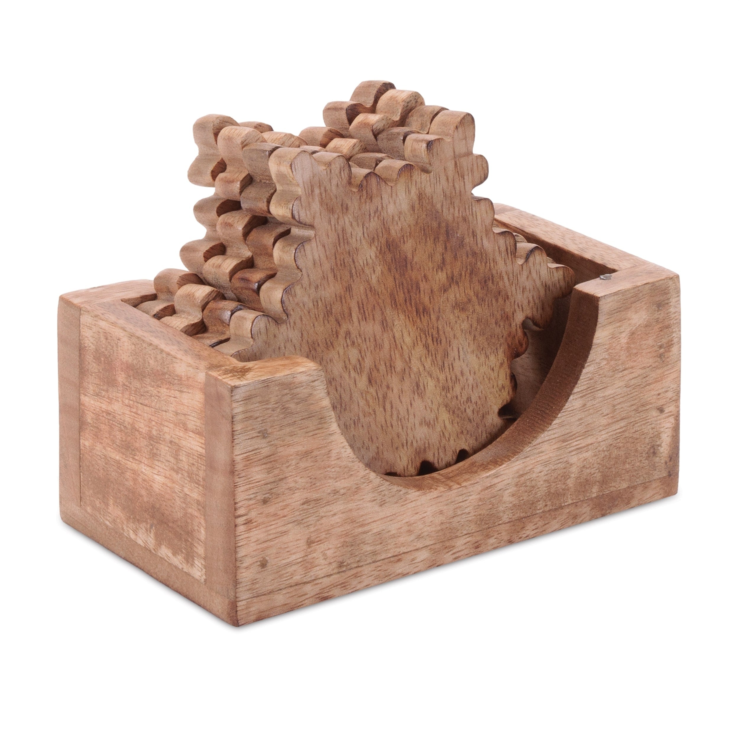 Wood Snowflake Coasters With Holder Set Of 5