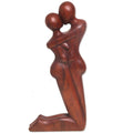 Wood Statuette Kneeling Embrace Indonesia