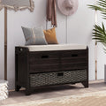 Harper Bright Designs Wood Storage Bench With 2 Woven Baskets