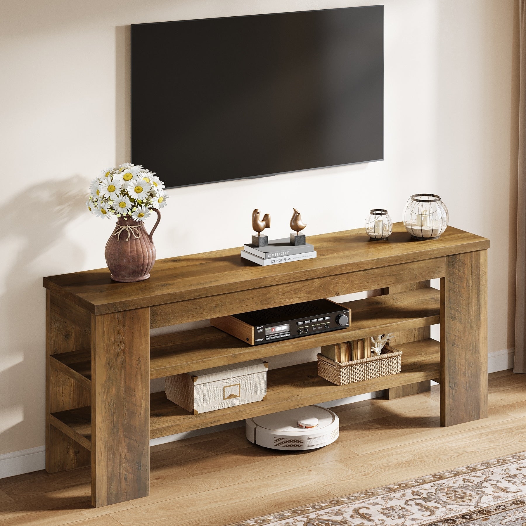 Wood Tv Stand With Open Storage For Tvs Up To 55 47 Inches In Width