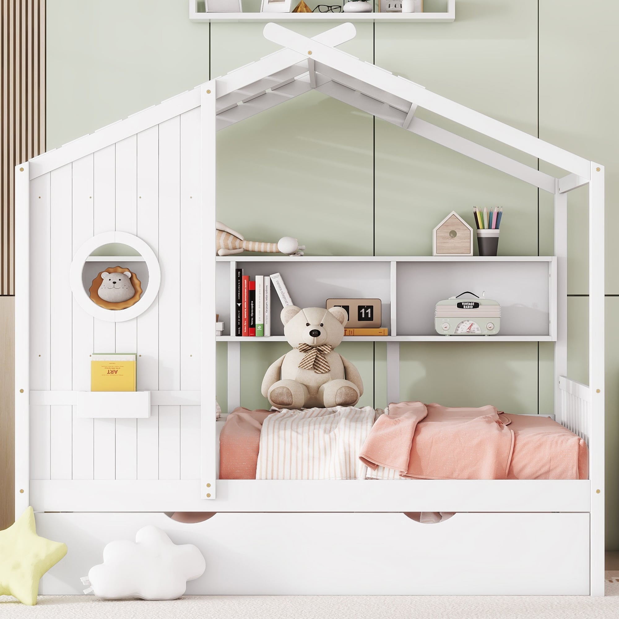 Wood Twin Full Size House Bed With Trundle