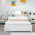 Wood Twin Full Size Platform Bed With Bookcase Headboard Built In Downlight Charging Station And 2 Side Drawers