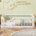 Wood Twin Full Size Wood Floor Bed Frame With Fence