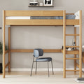 Wood Twin Size Loft Bed With Desk Boucle Upholstered Headboard And Footboard With Ladder Safety Guardrails