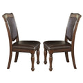 Wood Leather Dining Side Chair Cherry Brown Dark Brown Set Of 2