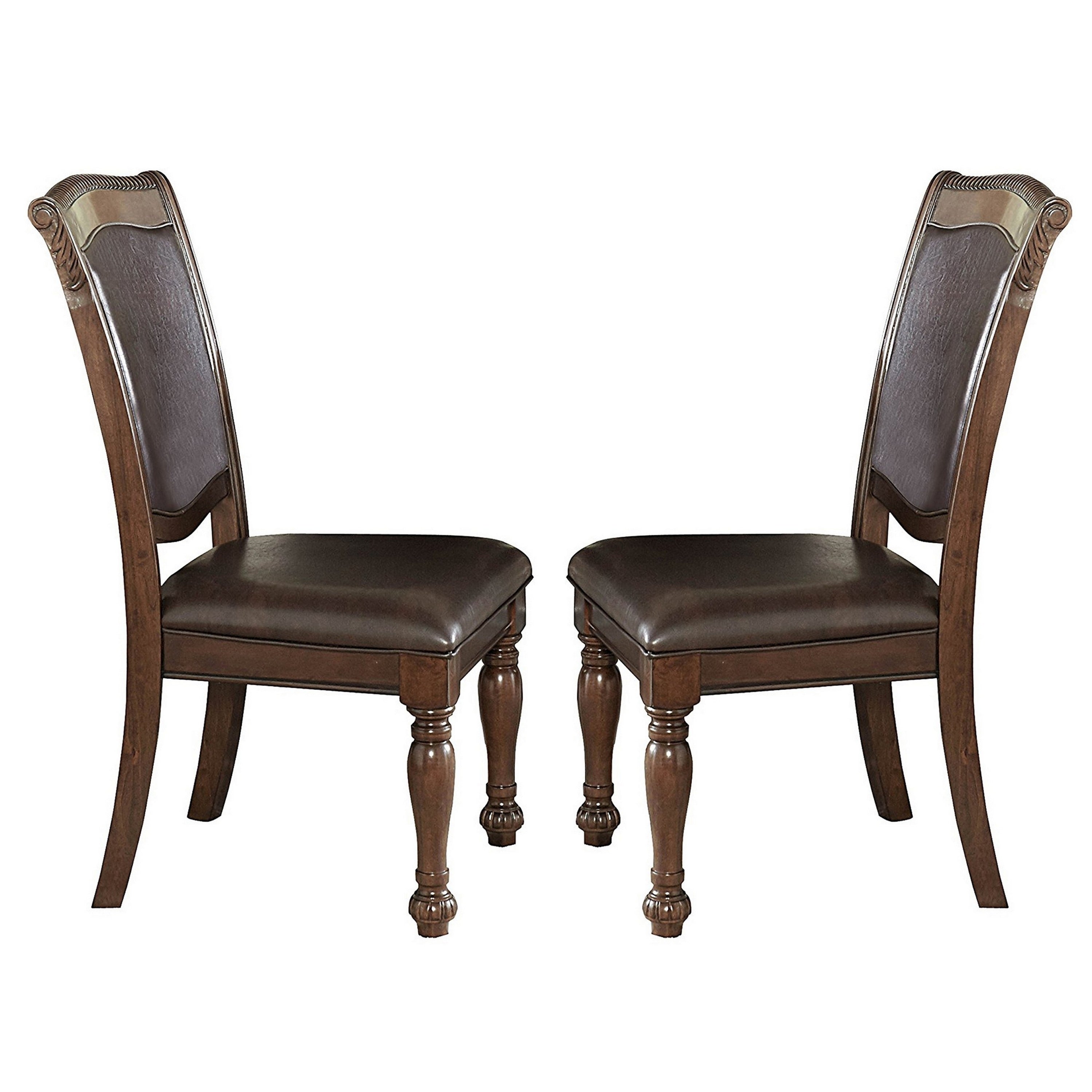 Wood Leather Dining Side Chair Cherry Brown Dark Brown Set Of 2